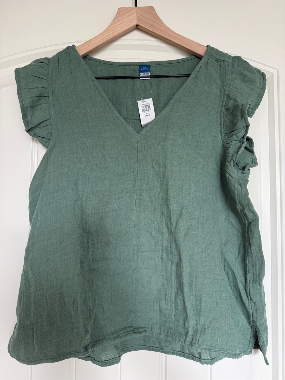 Old Navy Sage Green V-Neck Ruffle Sleeve Blouse
